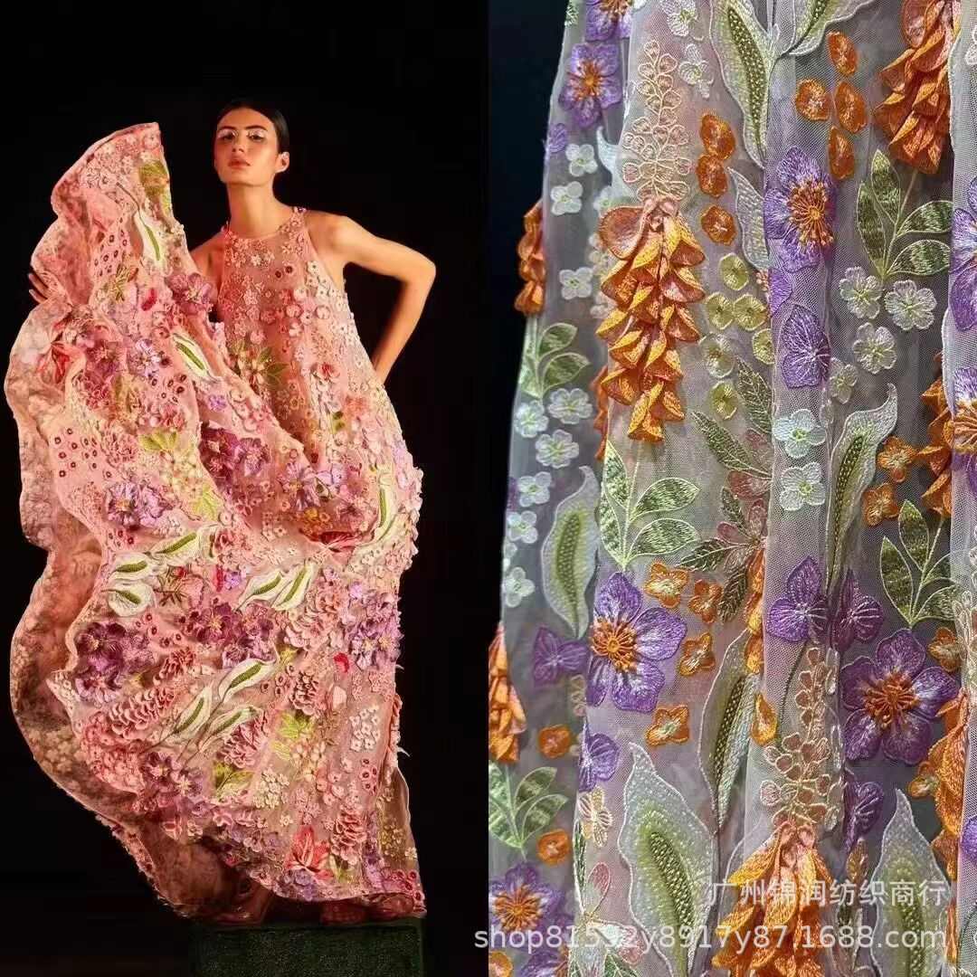 爆款立体花新品立体花贴花绣花网布刺绣绣花网纱刺绣布料