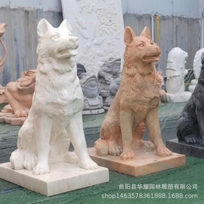 石雕青石狐狸狗花岗岩狐狸汉白玉狗系列雕刻摆件