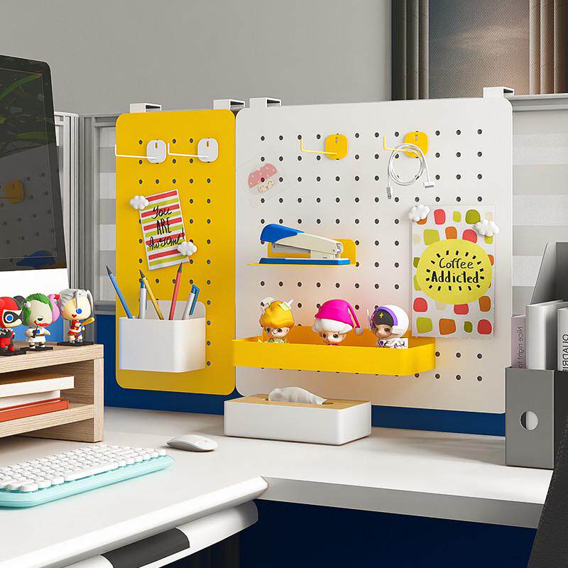 桌面洞洞板办公桌隔断悬挂置物架免打孔办公室工位屏风隔板收纳架