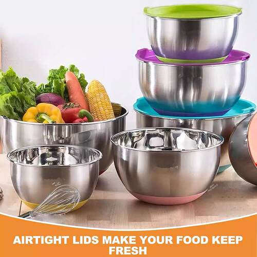 Mixing Bowls Airtight Lids Non-Slip Bottoms Stainless Steel