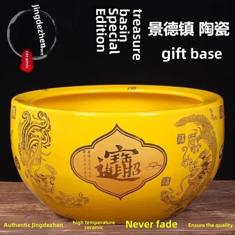 聚宝盆摆件景德镇陶瓷客厅玄关鱼缸装饰招财进宝吉财乔迁开业礼品