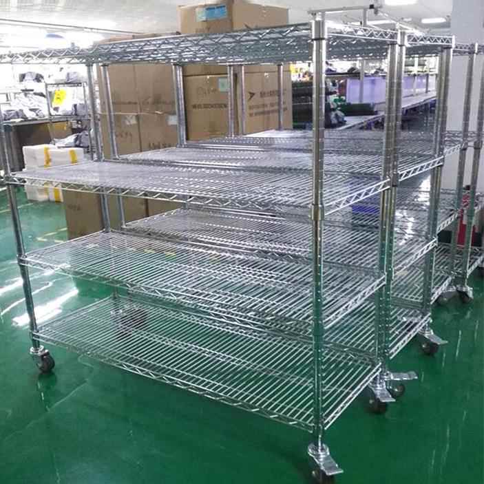 镀铬线网物架带轮子17移动车间物置周转架货架流储物重型承可重架