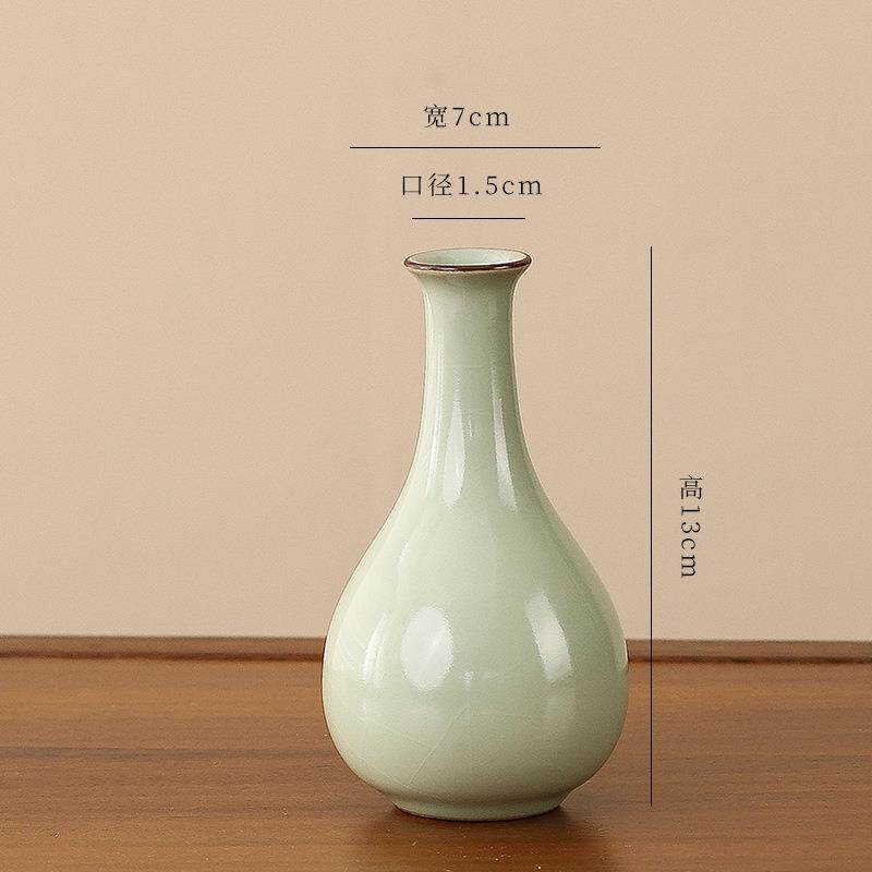 豆青汝窑开片陶瓷花瓶轻奢感家居客厅摆件干花插花无孔可装水陶罐