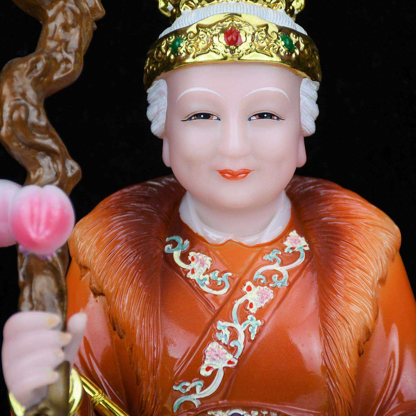仿汉白玉九尾毛领黑老太太神像坐狐黑妈妈像真身供奉家用堂口铁刹