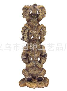 跨境不看不听不说邪恶堆叠的大象收藏雕像树脂工艺品室内桌面摆件