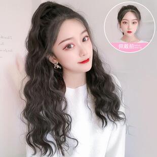正品马尾辫子假发大波浪长发纹卷抓夹式真人发丝绑带式无痕水波假