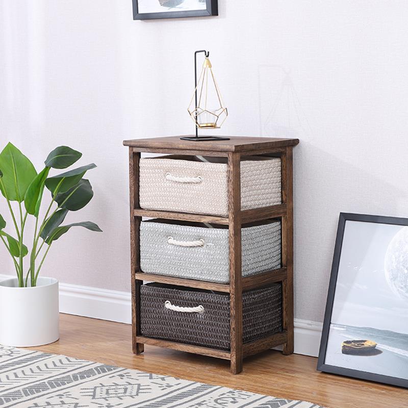 高档实藤编屉式收纳柜客厅储窄柜木物白抽色卧室边柜整理组合斗柜