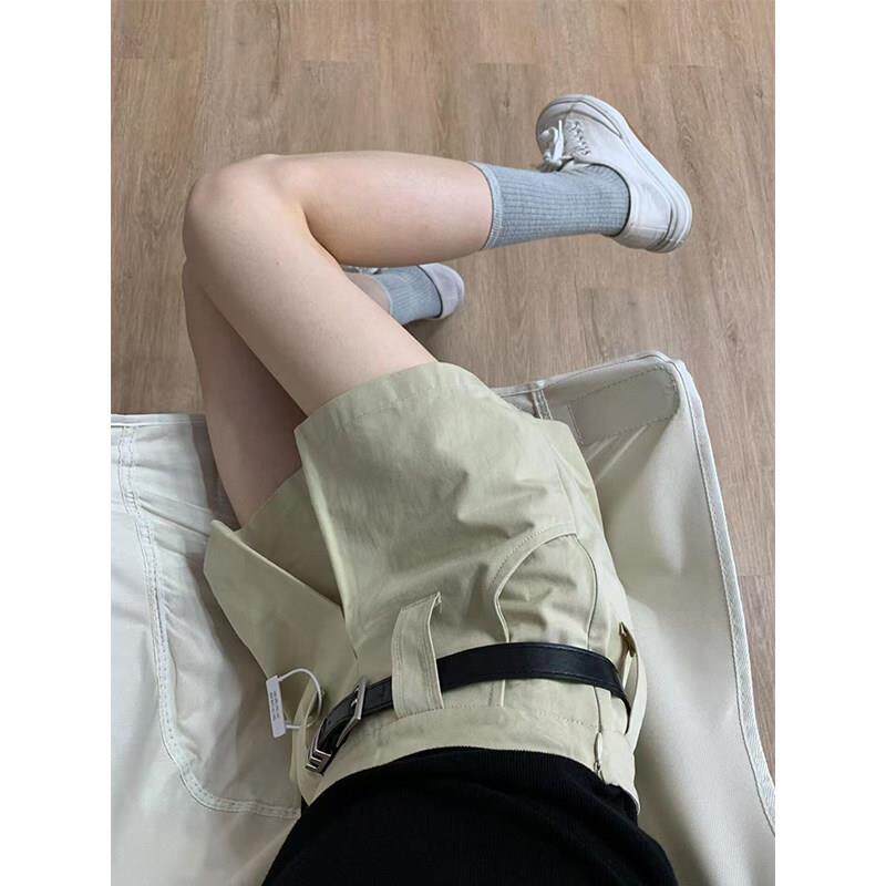卡其色工装短裤女夏季薄款设计感百搭高腰显瘦宽松美式a字短裤裙