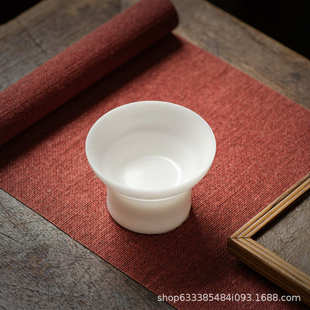 新款 过滤器白素烧羊脂玉全瓷孔全瓷一体茶漏冰种玉瓷茶隔茶具配件