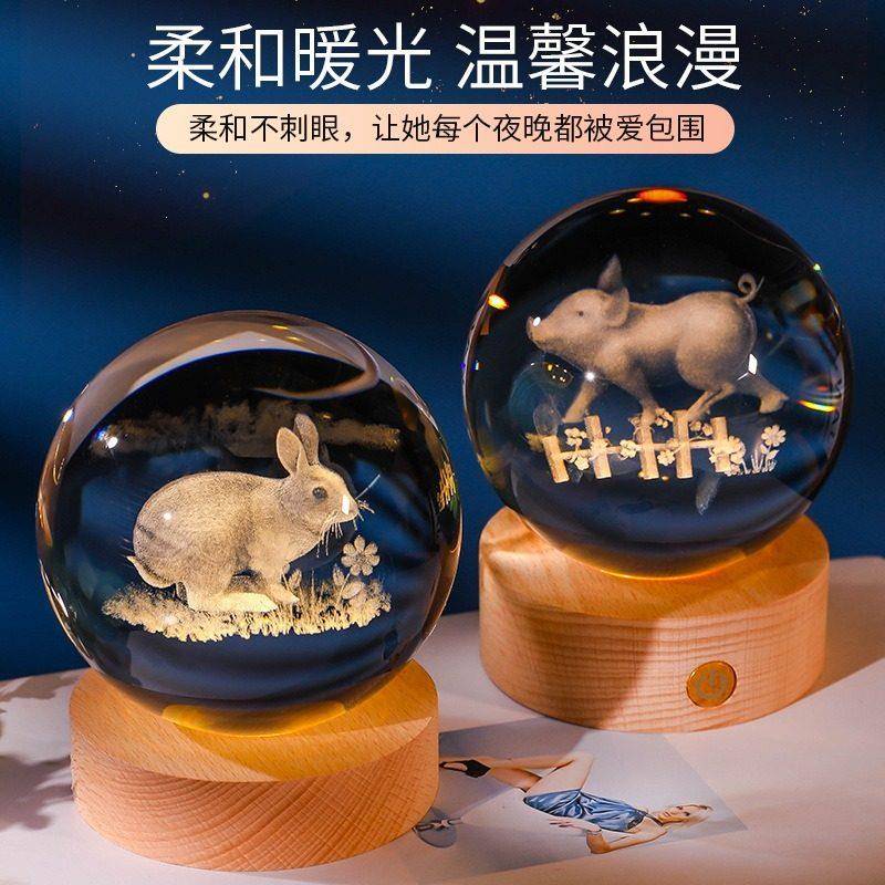 十二生肖球摆件小夜灯生日礼物家居装饰牀头台灯小众浪漫礼品