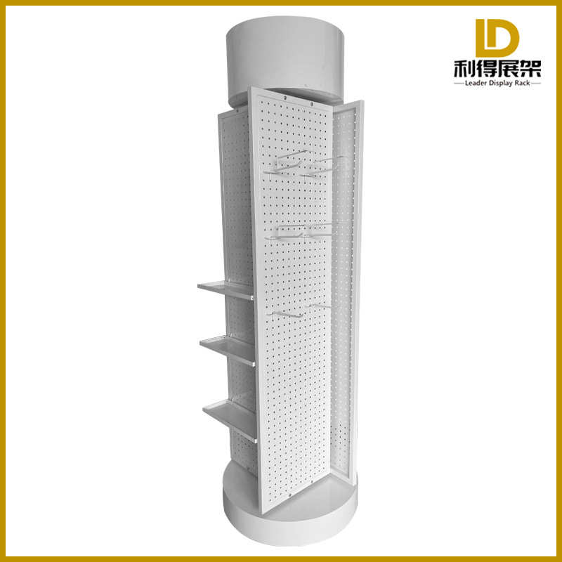 旋转样品展架订做 圆形落地挂钩展示架定制 发光金属货架挂件架