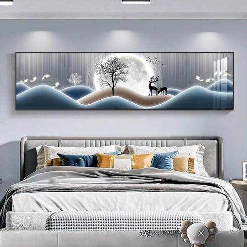 卧室装饰画床头挂画温馨福鹿墙画现代简约轻奢客厅主卧背景墙壁画