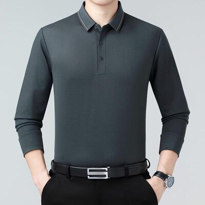 山羊绒长袖恤A833-XL男秋季体商务休翻闲领舒适端中年衫高百搭男