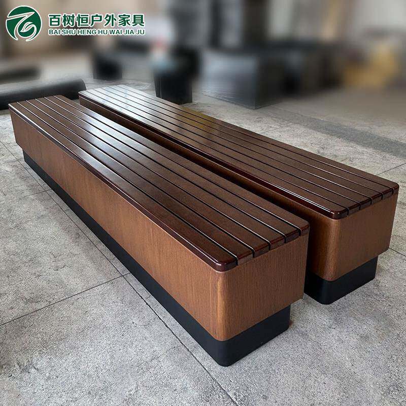 不锈钢公园椅户外长椅防腐木塑木长条凳商场广场成品坐凳定制厂家