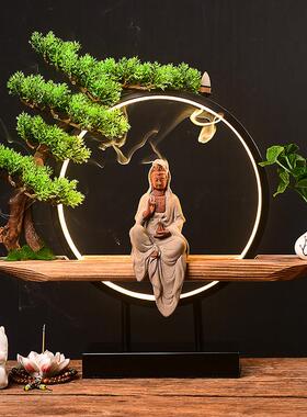 新品中式家居倒流香炉摆件创意迎客松玄关柜店铺办公室书房装饰品