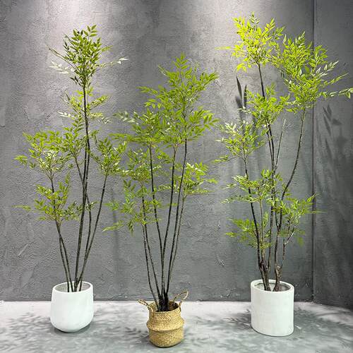 南天竹彷真绿色植物盆栽室内客厅假植物摆件高端轻奢彷生假树落地
