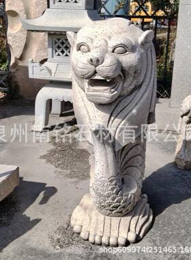 石雕鱼尾狮吐水动物雕塑城市广场水池喷水鱼尾狮芝麻白汉白玉摆件