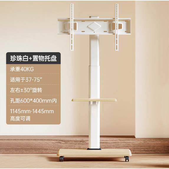 客厅卧室电视落地支架移动带轮实木艺术一体机显示屏推车简约挂架