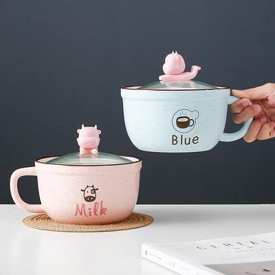 陶瓷泡面杯带盖手机支架家用办公宿舍学校大容量沙拉泡面碗带手柄