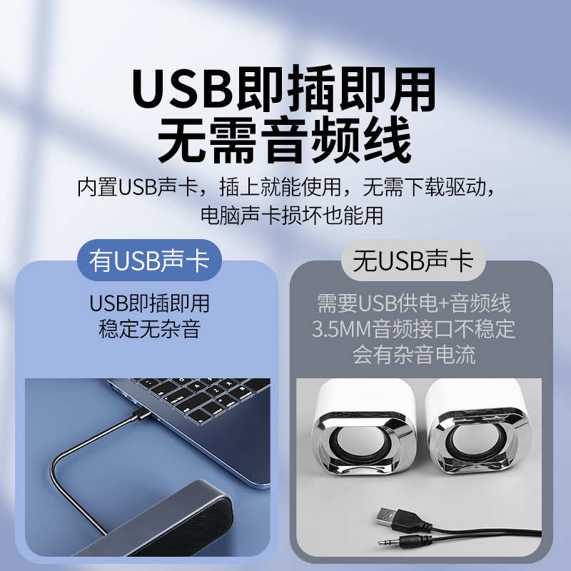 电脑音响usb接口台式机迷你小音箱自带声卡一线通直插笔记本专用