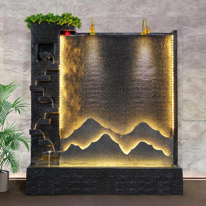 假山流水喷泉客厅落地水幕墙 泉满堂品牌创意合成树脂假山