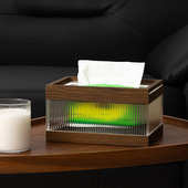 新款 纸巾盒胡桃木纹亚克力拼接轻奢抽纸盒客厅茶几餐厅纸巾盒logo