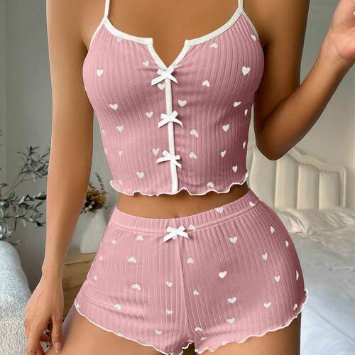 Heart shaped printed home clothes with front slit