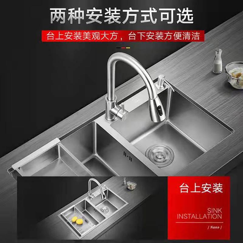 新款直销不锈钢水槽双槽加厚台上台下盆家用大号手工洗碗池304厨