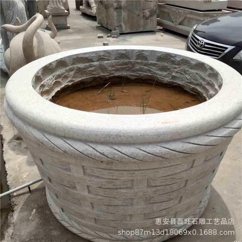 石雕荷花鱼圆缸庭院石缸缸头石水中式石盆水景青石花盆鱼大456缸