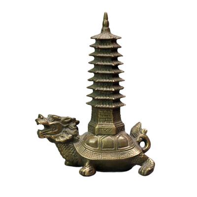 纯铜龙龟托塔龙龟背塔九层文昌塔铜器家居办公室装饰工艺品摆件