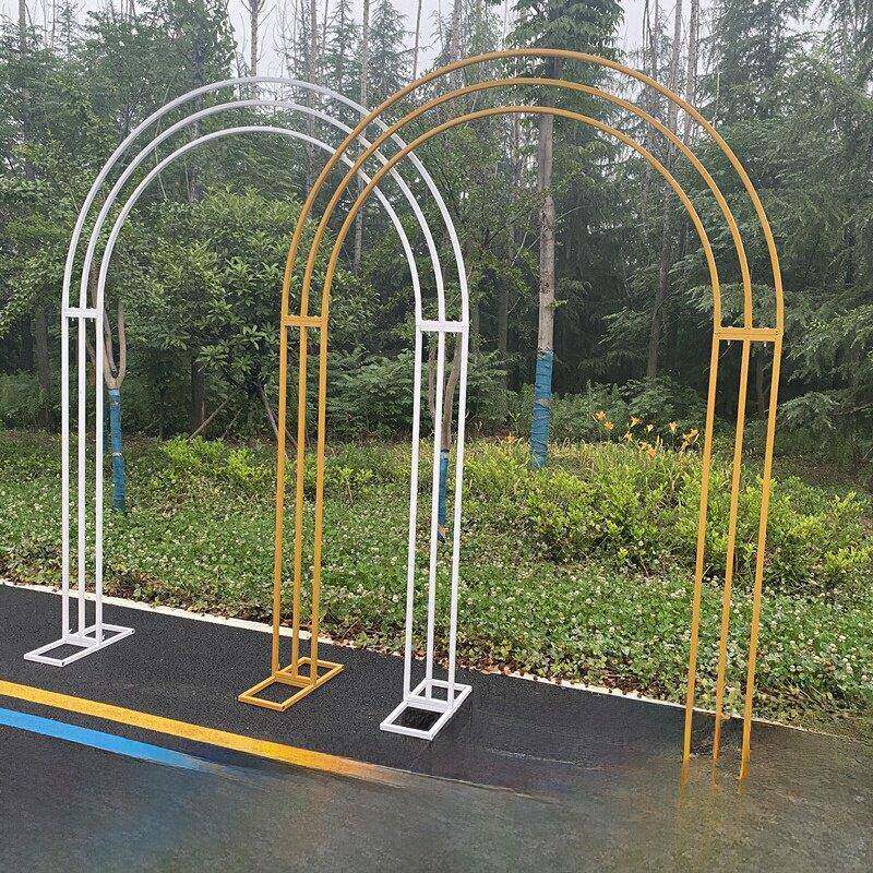 新款拱门婚庆铁艺背景弧形花架户外婚礼布置装饰双杆花门道具定制