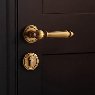 法式 黄门室内房间木门门把室手色黄古铜复古磁吸静音家用 卧AD269