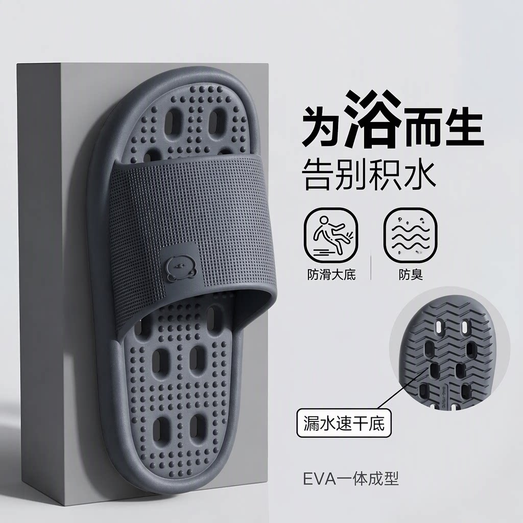 浴室漏水速干防臭防滑凉拖鞋男