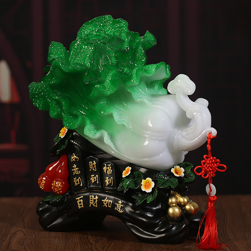 仿玉百财如意招财玉白菜摆件家居客厅酒柜装饰品乔迁开业礼品批发
