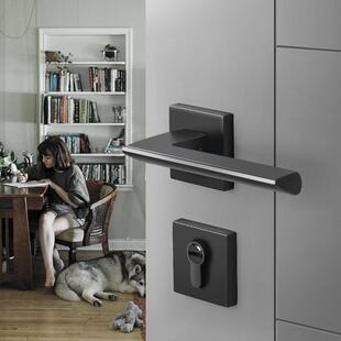 高端静音分体门锁简约锌合金门把手纯铜锁芯室内卧室门锁木门通用