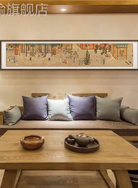 网红汉宫春晓图式客大厅沙发背景墙世装画中饰仿中古画挂国十传名