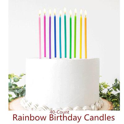 Rainbow Birthday Candles Tall Thin Cake Decorations