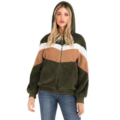 Long-sleeved patchwork fur coat with hood and loose