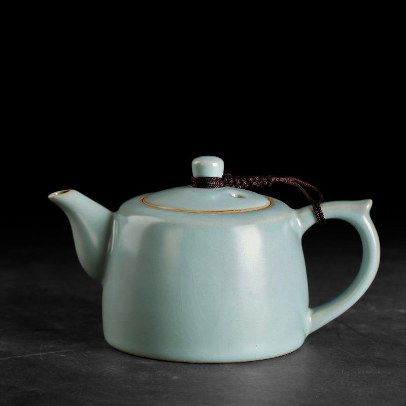 汝窑茶壶小号陶瓷功夫茶具家用单壶普洱汝瓷可养开 片泡茶器井栏
