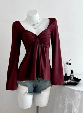 Women'S Casual Cross V-Neck Long Sleeve Fitted T-Shirt Set,