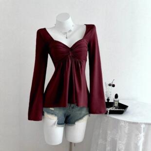 Women'S Casual Cross V-Neck Long Sleeve Fitted T-Shirt Set,