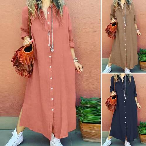 Buckle collar long sleeved cardigan dress