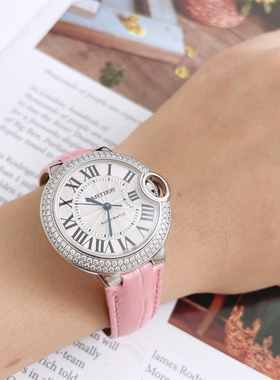 公价25万原镶钻9.8新卡地亚蓝气球33mm自动机械手表女表WE902037