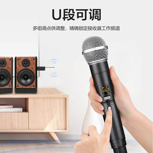 无线麦克风一拖二U段户外舞台会议家用声卡K歌直播话筒双声道