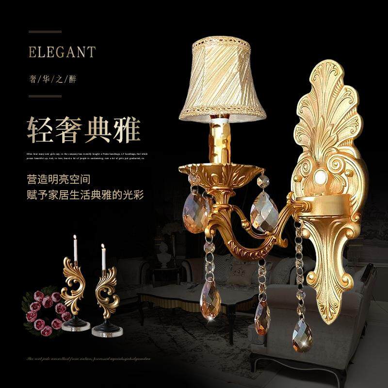 欧堂式水晶壁灯式别店墅客厅卧室走廊大309酒轻奢复古双头法蜡烛