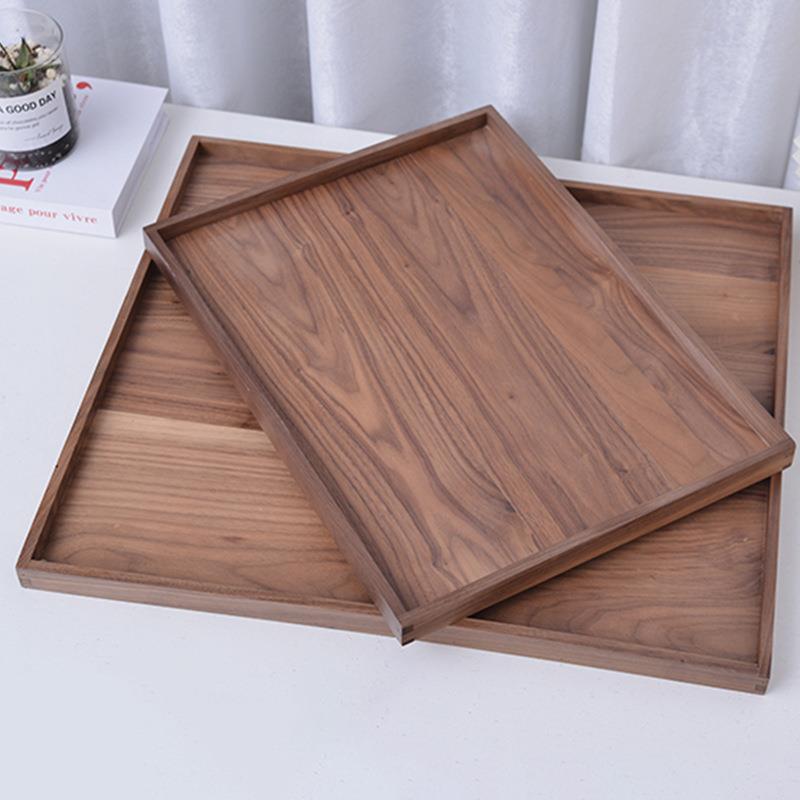 黑胡桃木托盘北欧茶盘餐厅托盘上菜家用茶水盘托盘甜品展示盘