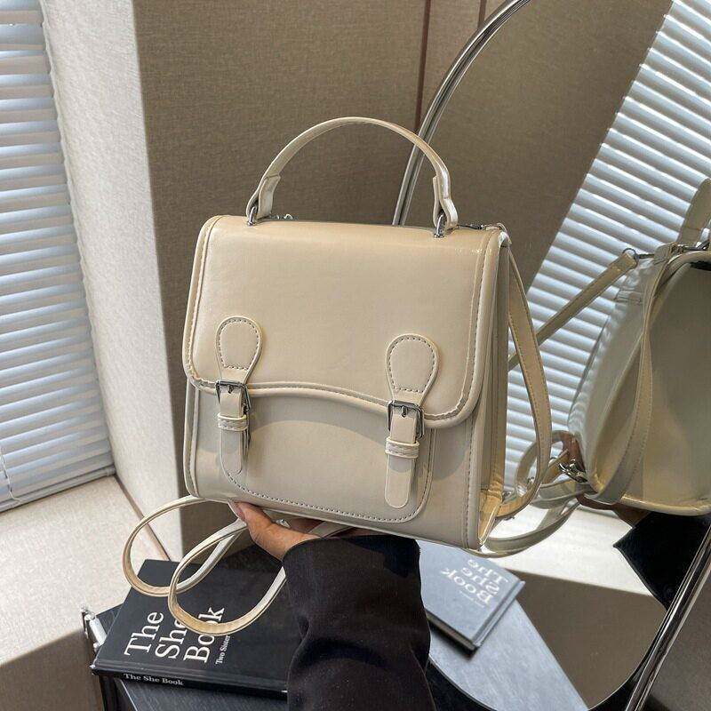 韩国手提红色包包女式2024新款潮时尚双肩包学院风百搭肩背包