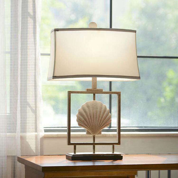 外贸地中海风格书房客厅卧室床头柜复古灯具创意仿旧贝壳台灯