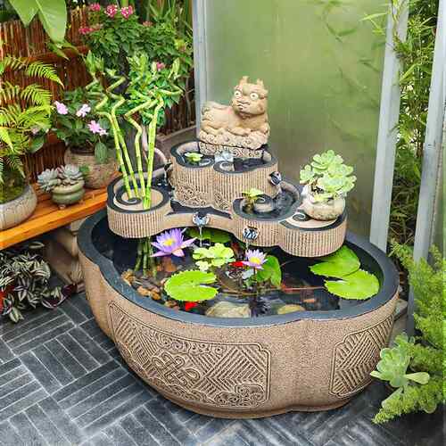 水件置庭院花园造景新中式户外布喷泉水景圆形大型循环水鱼摆UXG