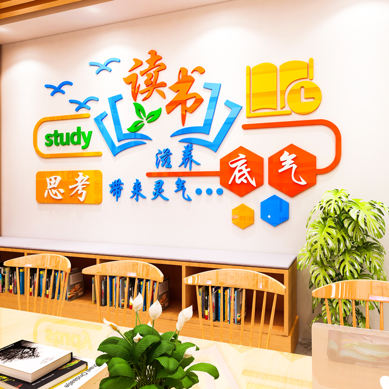 阅览室图书角布置装饰幼儿园中小学教室励志标语班级文化墙贴纸画